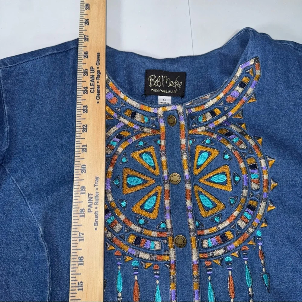 Bob Mackie Denim Top with Colorful Embroidery - Picture 3 of 7